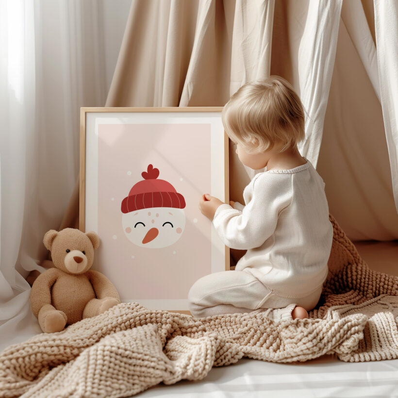 świąteczny plakat z bałwankiem świąteczne ilustracje do pokoju dziecka z bałwankiem