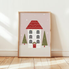plakat świąteczny domek plakat świąteczny do salonu z domkiem w śniegu