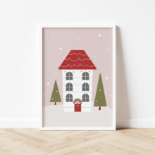 plakat boże narodzenie plakat świąteczny z przytulnym domkiem