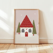 plakat świąteczny domek w śniegu