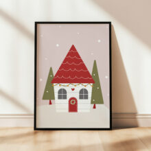 plakaty zimowe dla dzieci domek świąteczny
