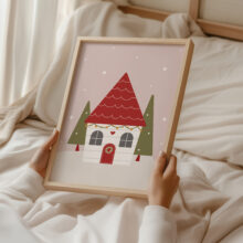 plakat na boże narodzenie do salonu z domkiem