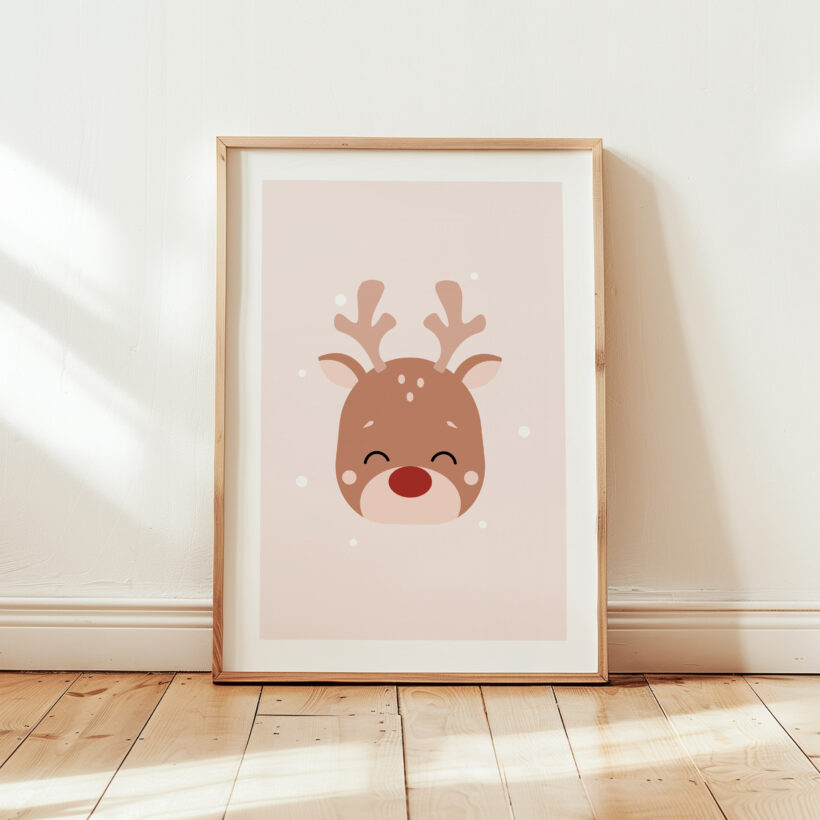 plakat z reniferem plakat na Boże Narodzenie z małym reniferem minimalistyczne dekoracje dla dzieci