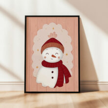 elegancki i przytulny zimowy plakat z bałwankiem