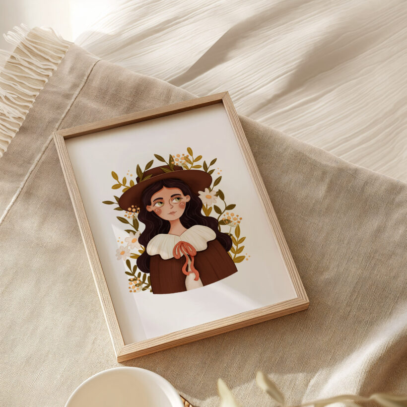 ilustrowane plakaty z kobietami leśne dekoracje do domu w folkowym i rustykalnym stylu plakaty z kobietami