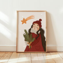 zimowy spacer plakat świąteczny z kobietą