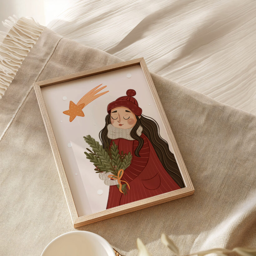 plakat w zimowej i świątecznej tematyce od polskiego ilustratora