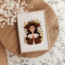 rustykalne ilustracje do domu oryginalny plakat w rustykalnym i folkowym klimacie z kobietą i motywem lasu