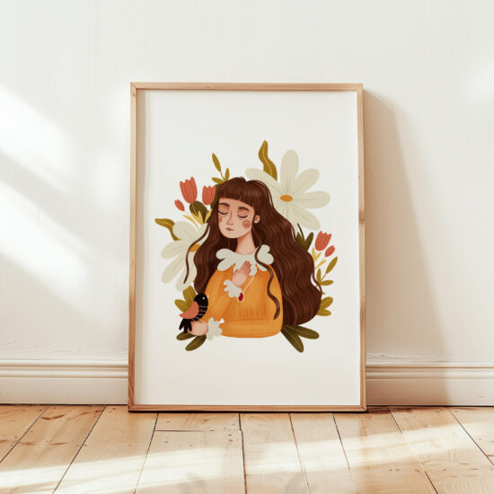 uroczy rustykalny plakat kobiecy z kwiatami, kojąca dekoracja do salonu