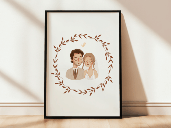 rysunkowy portret dla pary z okazji ślubu