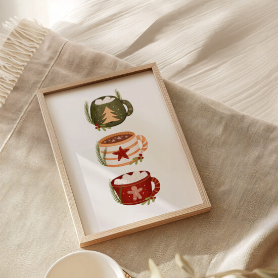 świąteczne kubeczki uroczy plakat do salonu na Boże Narodzenie