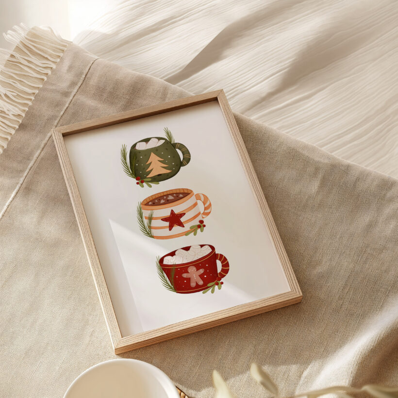 świąteczne kubeczki uroczy plakat do salonu na Boże Narodzenie