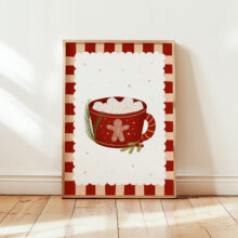 plakat świąteczny ze świątecznym kubeczkiem z gorącą czekoladą