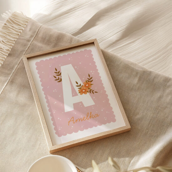 elegancki plakat z imieniem dziecka prezent na roczek i narodziny