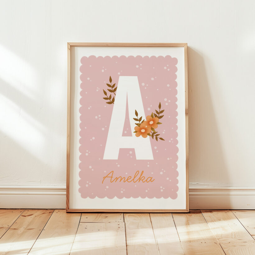 plakat z imieniem do pokoju dziecka plakat z imieniem dla dziewczynki różowa metryczka