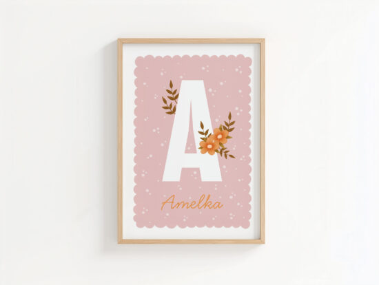 urocza metryczka do pokoju dziecka z kwiatami