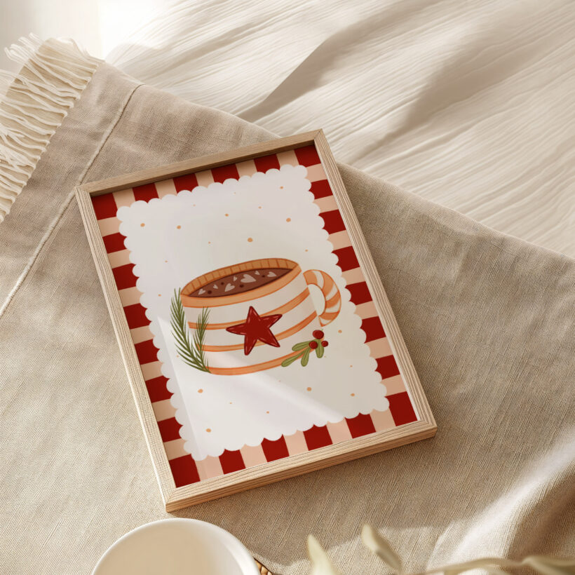 uroczy i oryginalny plakat świąteczny z żółtym kubkiem tworzony w Polsce