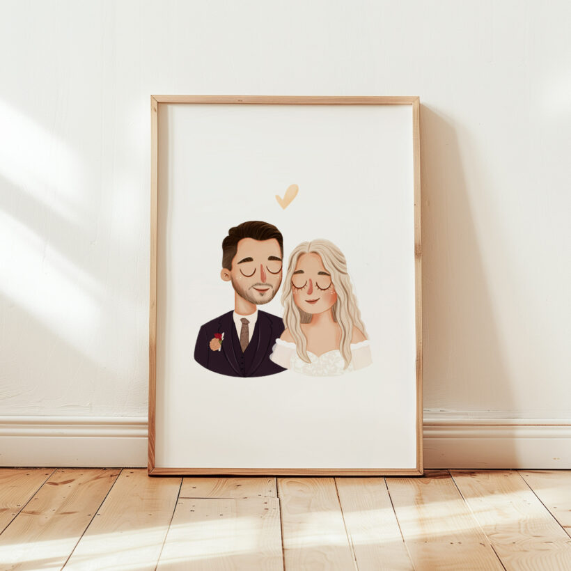 ilustrowany portret dla pary z okazji rocznicy ślubu