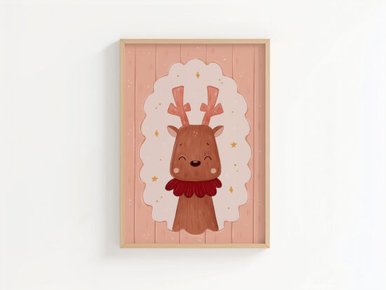 urocze i przytulne plakat na święta z reniferem do pokoju dziecka