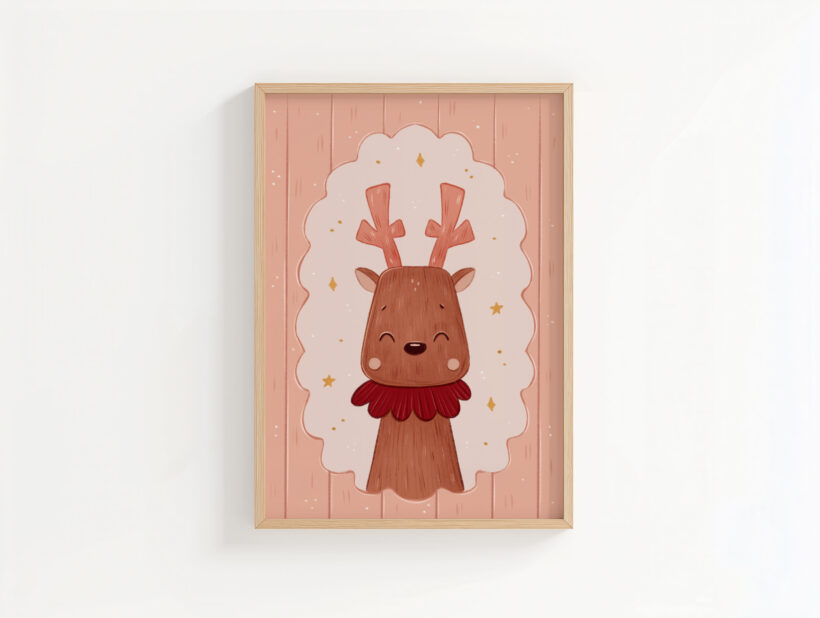 urocze i przytulne plakat na święta z reniferem do pokoju dziecka