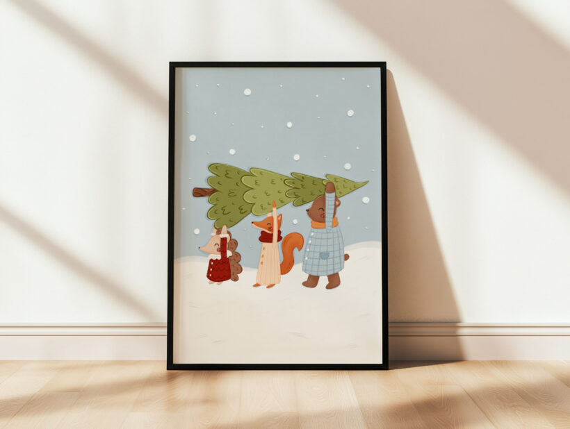 ilustrowany plakat świąteczny do pokoju dziecka