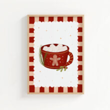 plakat świąteczny z gorącym kakao w świątecznym kubeczku