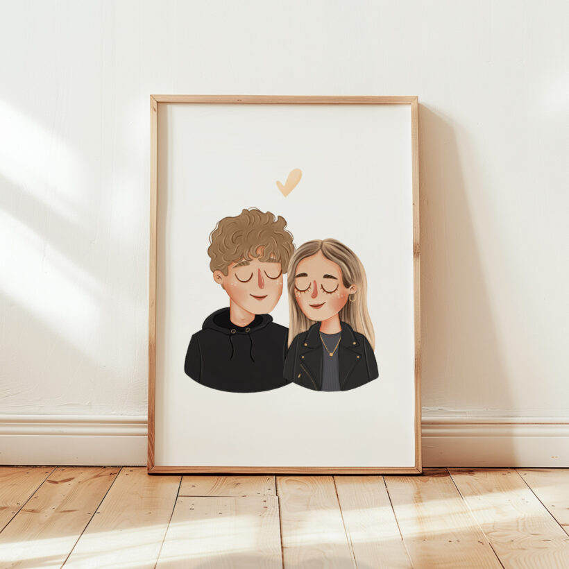 wyjątkowy prezent ślubny ilustrowany portret pary