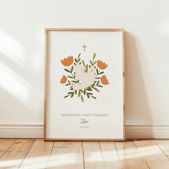personalizowana pamiątka Chrztu Świętego w ramce dekoracje do pokoju dziecka