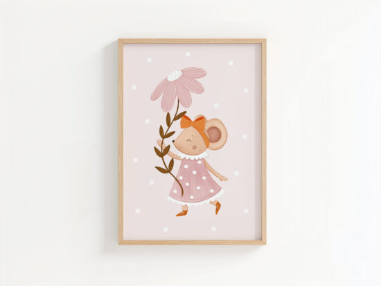 urocza ilustracja z myszką do pokoju niemowlaka