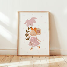 plakat z myszką dla dziewczynki urocza bajkowa myszka wyjątkowa ilustracja do pokoju dziecięcego prezent na narodziny dziecka