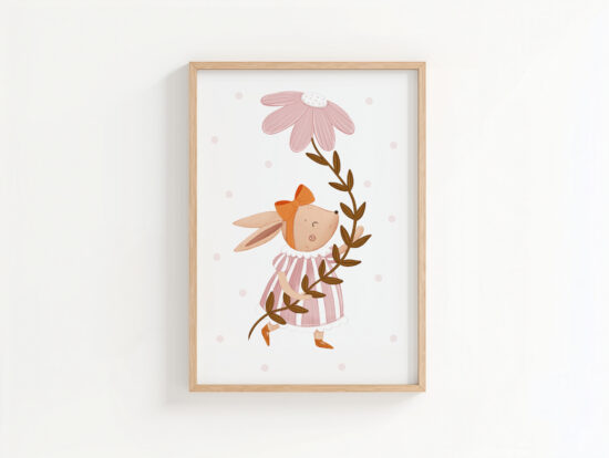 urocze delikatne plakaty do pokoju dziewczynki plakat z zajączkiem i kwiatami