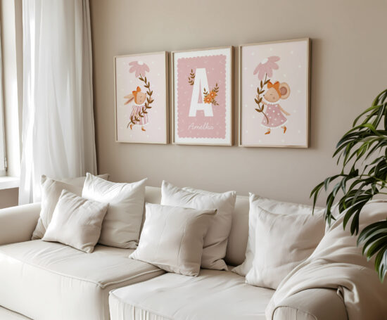 plakat z imieniem dziecka zestaw dla dziewczynki