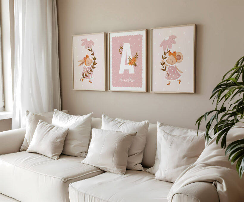 plakat z imieniem dziecka zestaw dla dziewczynki