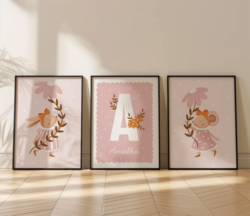 zestaw ilustracji do pokoju dziecka z imieniem