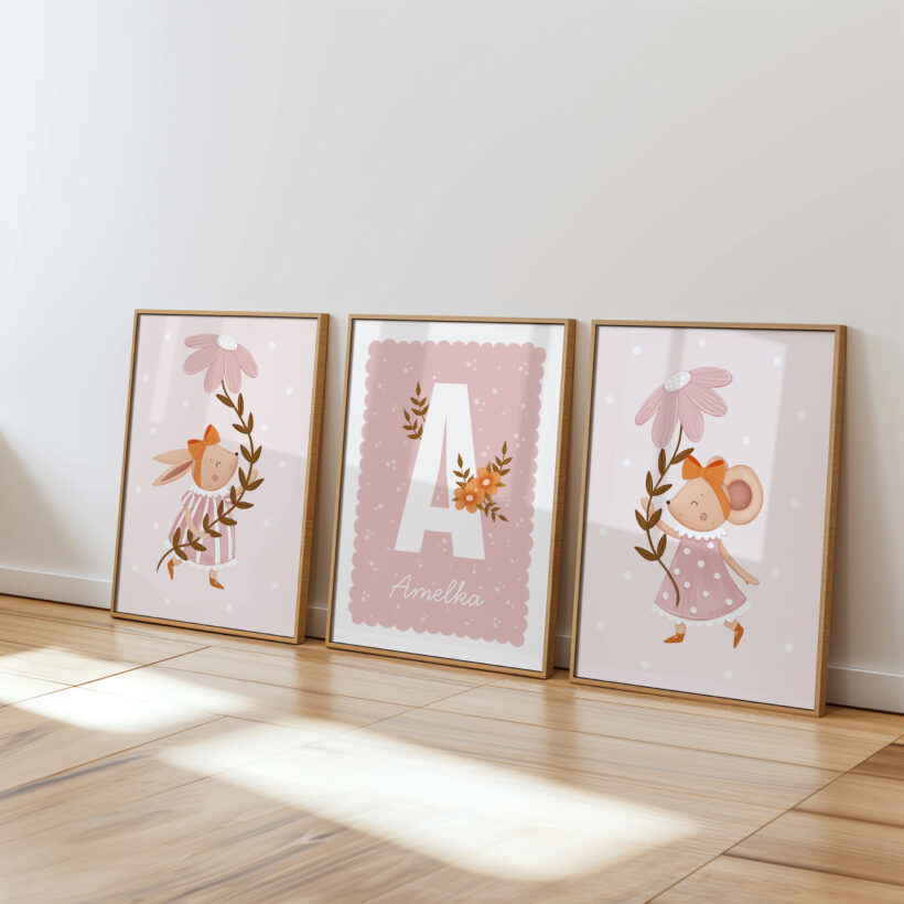 zestaw plakatów do pokoju dziecka metryczka