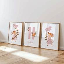 zestaw plakatów dla dziewczynki metryczka zestaw plakatów do pokoju dziecka plakat z imieniem metryczka narodziny dziecka