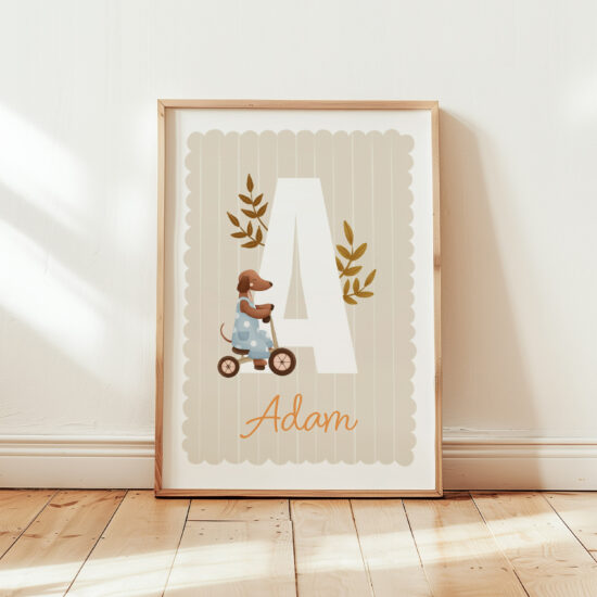 plakat z imieniem dla chłopca piesek retro styl